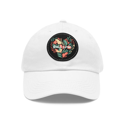 Stud Love Floral Blk Hat with Leather Patch (Round)